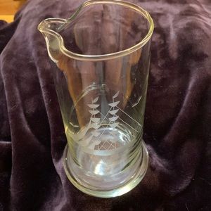 Vintage Clear Glass Pitcher with etched Ship boat pattern, EUC